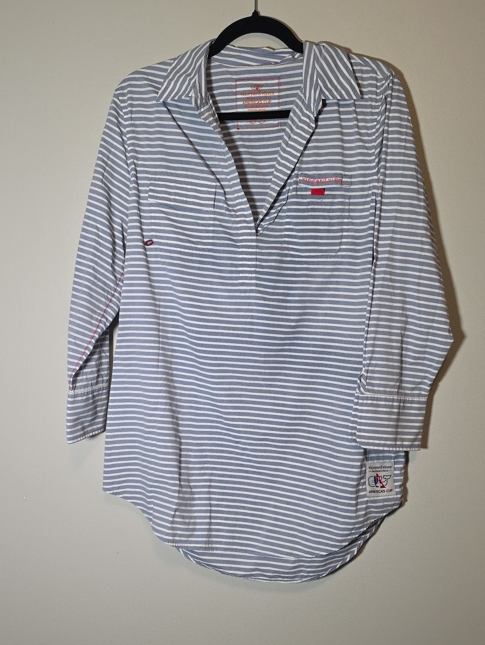 Vineyard Vines America's Cup Performance Blue and White Striped Shirt